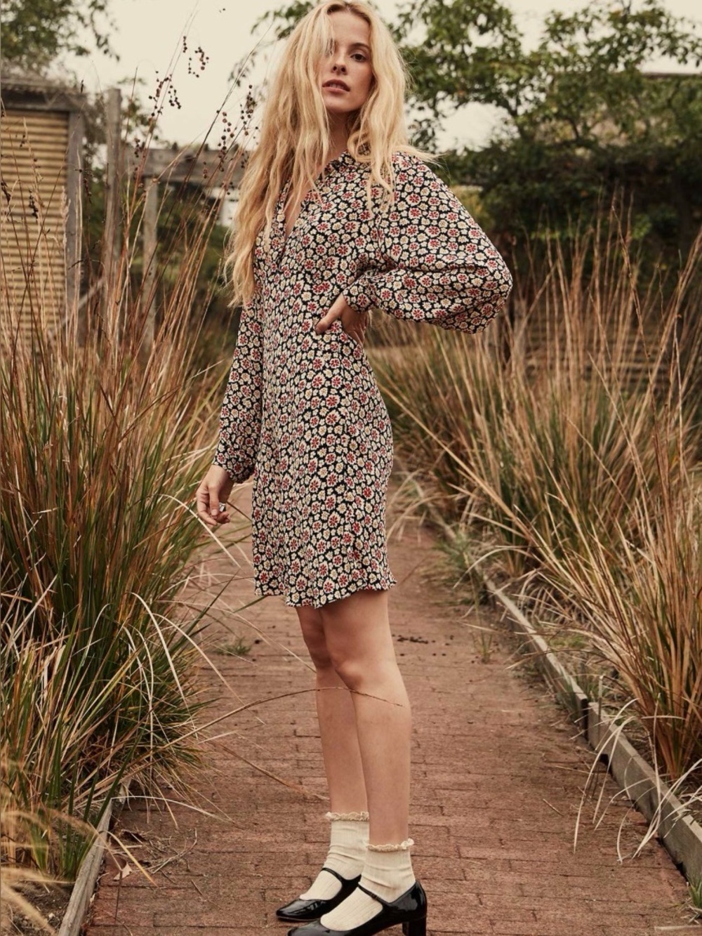 DÔEN Eliot dress in navy bellflower blossom print XXL